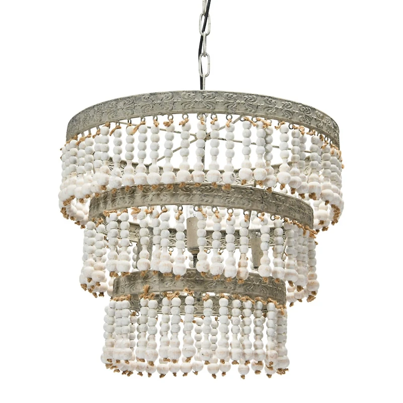 Hello Honey® 20.5" Antique White 3-Tier Wood Bead Chandelier