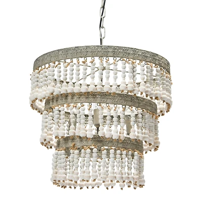 Hello Honey® 20.5" Antique White 3-Tier Wood Bead Chandelier