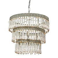 Hello Honey® 20.5" Antique White 3-Tier Wood Bead Chandelier