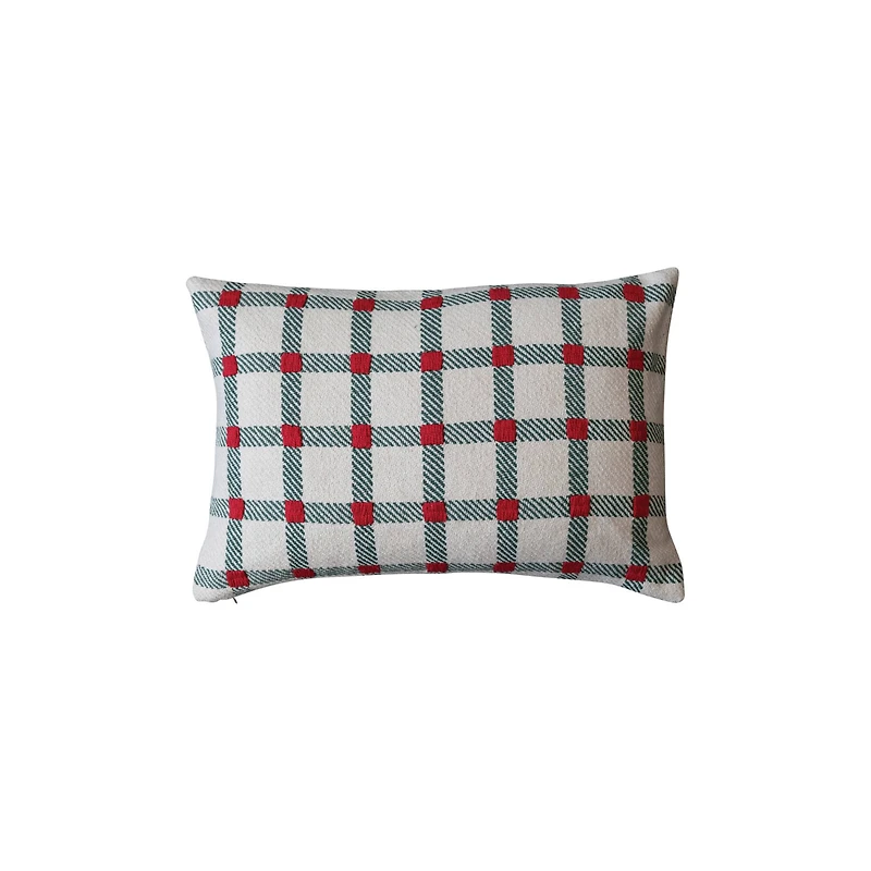 Hello Honey® 24" x 16" Embroidered Red & Green Plaid Lumbar Throw Pillow