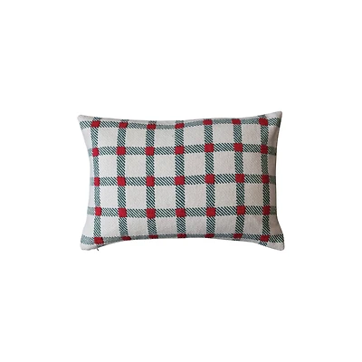 Hello Honey® 24" x 16" Embroidered Red & Green Plaid Lumbar Throw Pillow
