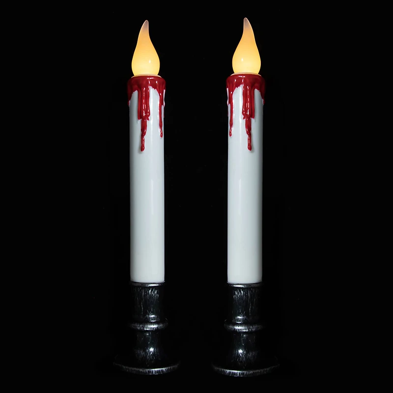 9" Pre-Lit LED White & Red Halloween Candles, 2ct.