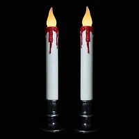 9" Pre-Lit LED White & Red Halloween Candles, 2ct.