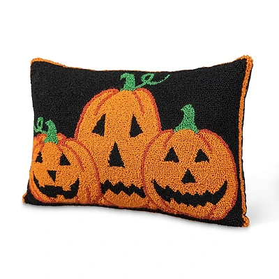 Glitzhome® 18" x 12" Hooked Halloween Pumpkins Pillow