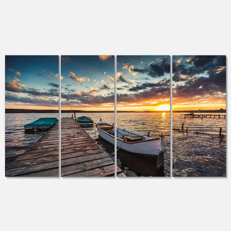 Designart - Boats and Jetty under Dramatic Sky