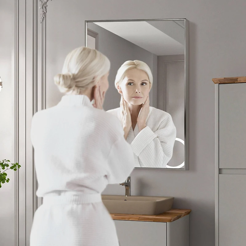 Head West Brushed Nickel Rectangular Framed Accent Vanity Mirror