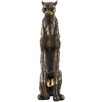 19" Bronze Polystone Distressed Textured Sitting Leopard Sculpture with Cutouts & Gold Accents