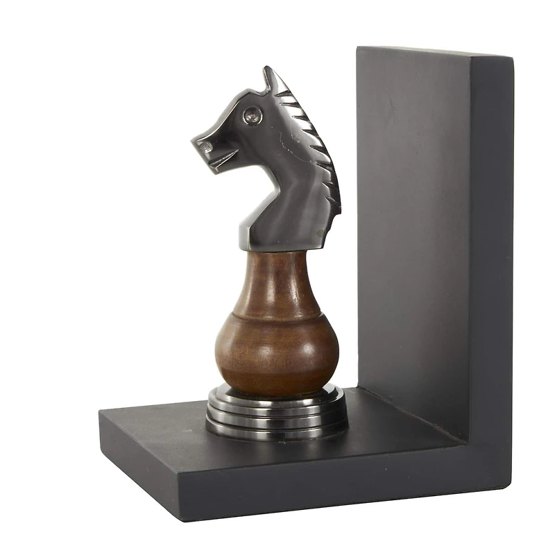 Decorative Dark Brown & Silver Chess Bookend Set