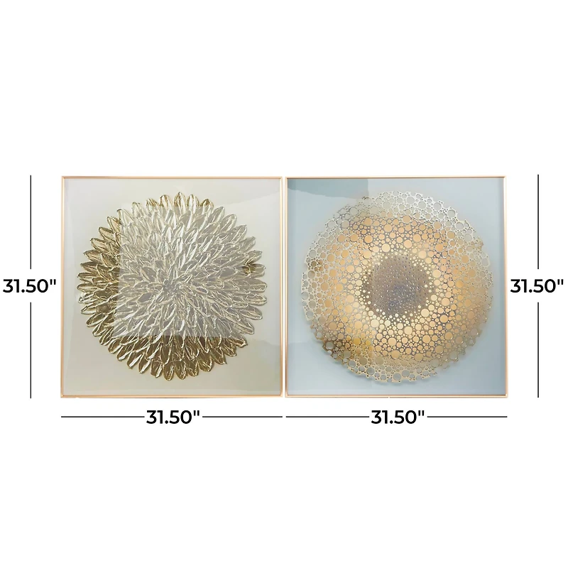 CosmoLiving by Cosmopolitan Gold Porcelain Scales Starburst Framed Wall Art with Gold Aluminum Frame Set of 2 32", 32"