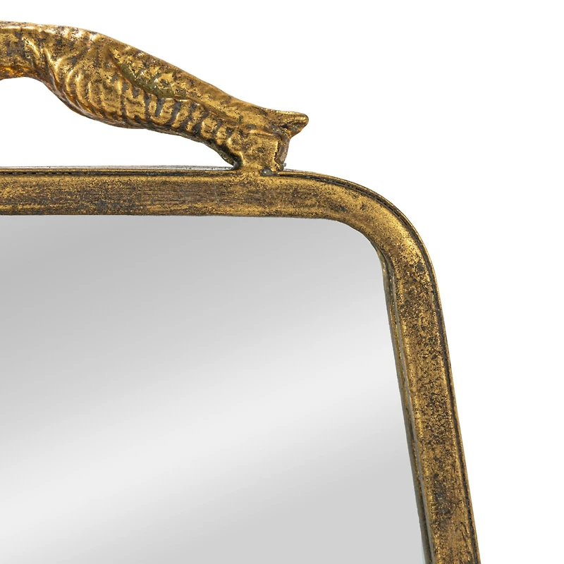 Hello Honey® 10" Gold Antique Metal Wall Mirror with Leopard Handle