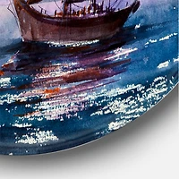 Designart - Wooden Sailboat With Red Sails & Bright Night Sky