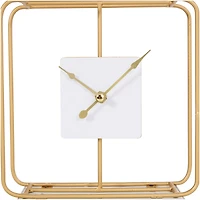 8" Gold Metal Geometric Open Frame Clock with White Clockface & Base