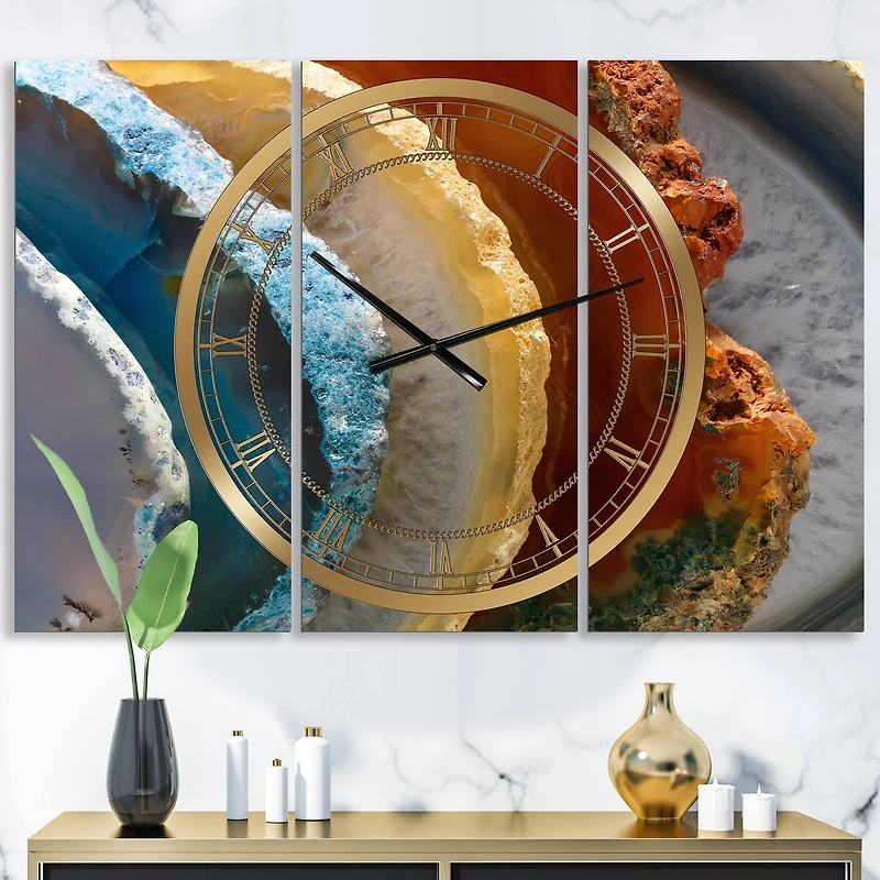 Designart Fashion Mineral Slice XV 3 Panel Large Wall Clock