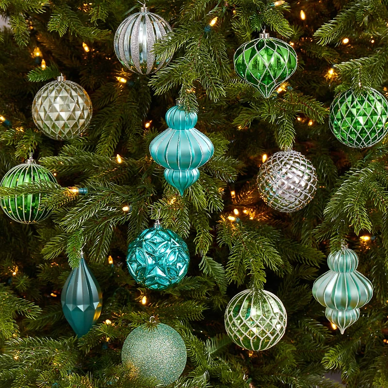 12ct. 4" Green & Silver Shatterproof Luxe Ornament Set