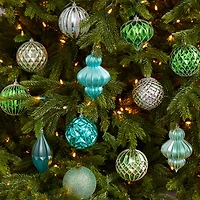 12ct. 4" Green & Silver Shatterproof Luxe Ornament Set