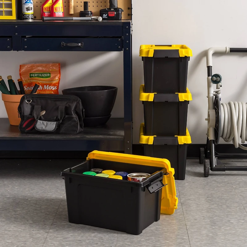 IRIS® 21.9qt. Black Store-It-All Utility Totes with Yellow Buckle Lids, 4ct.