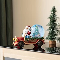 Glitzhome® 100mm Christmas Resin Lighted Musical Snowflakes Santa Car Waterglobe