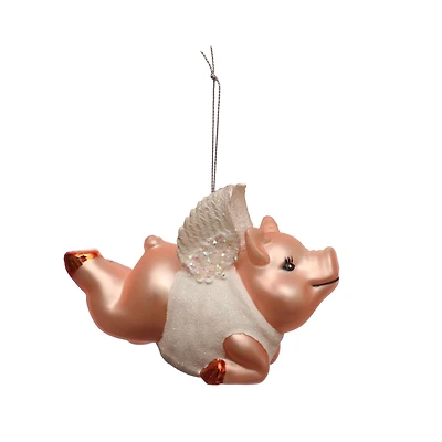 4.5" Pink Flying Pig Glass Ornament by Ashland®