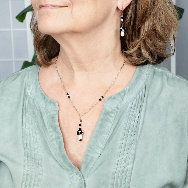 Black & White Glass Mushroom Beads, 17mm by Bead Landing™