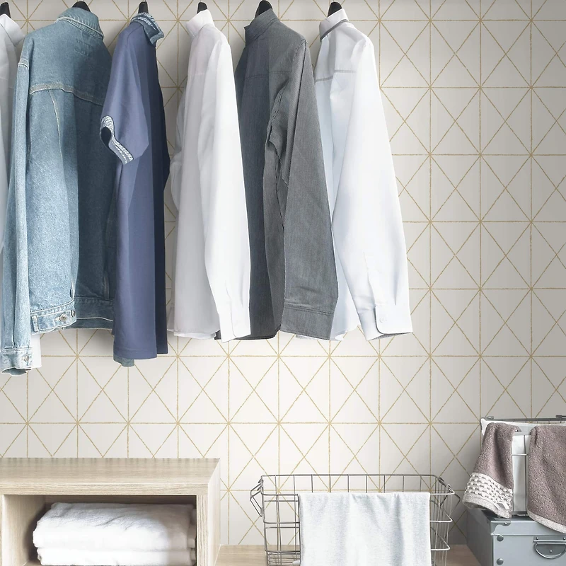 Wallpops White & Gold Get In Line Peel & Stick Wallpaper