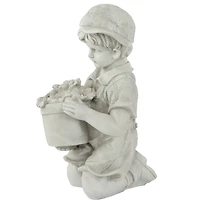 15" Solar LED-Lit Boy with Flowers Outdoor Garden Statue