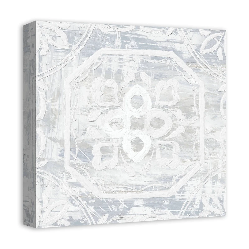 White Textured Medallion I 16" x 16" Canvas Wall Art