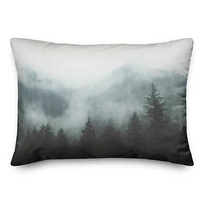 Foggy Green Mountain Throw Pillow