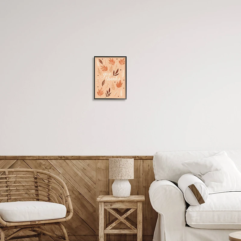 Stupell Industries Give Thanks Autumnal Leaves Framed Giclee Art