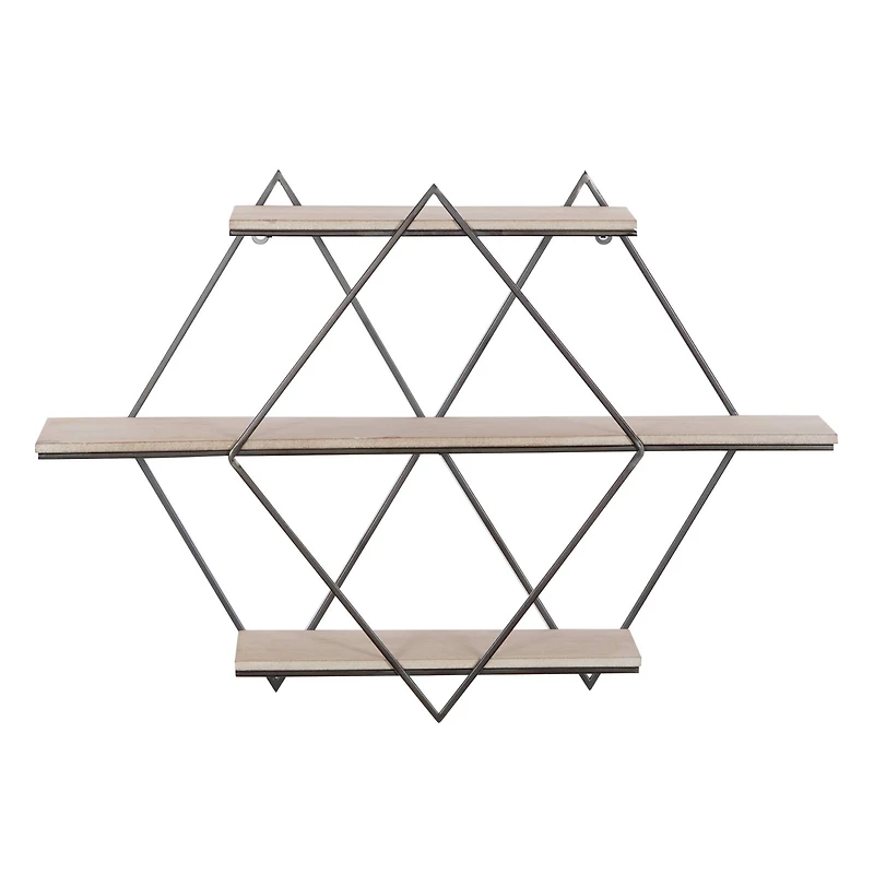 Brown Wood Contemporary Wall Shelf, 20" x 30" x 7"