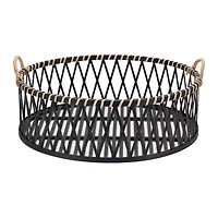 Bamboo & Rattan Woven Circle Tray Set