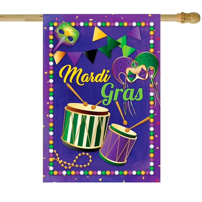 Mardi Gras Drums and Masks Outdoor House Flag 40" x 28"