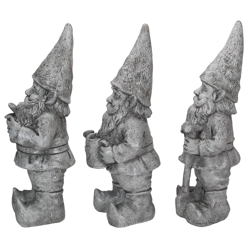 15.75" Gray Gardening Garden Gnomes Outdoor Statues Set
