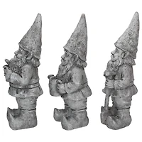 15.75" Gray Gardening Garden Gnomes Outdoor Statues Set