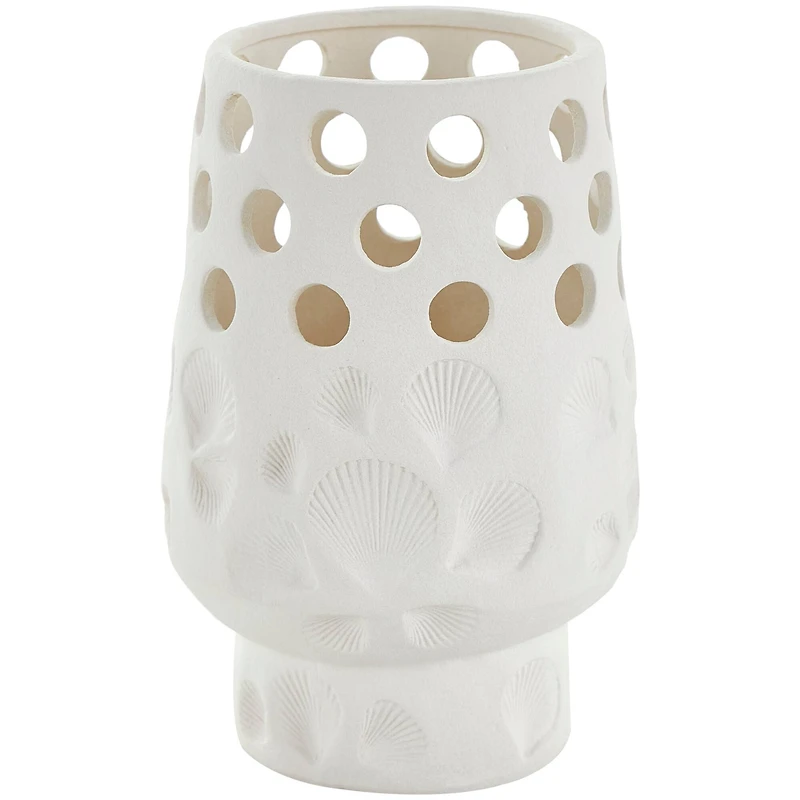10" White Ceramic Shell Vase with Circular Cutouts