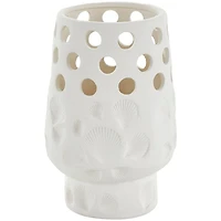 10" White Ceramic Shell Vase with Circular Cutouts