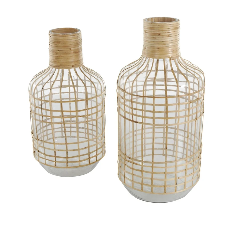 Clear Rattan Grid Wrapped Glass Vase Set