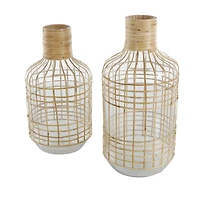 Clear Rattan Grid Wrapped Glass Vase Set