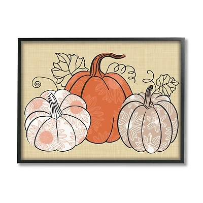 Stupell Industries Autumnal Pumpkins Sunflower Pattern Framed Giclee Art