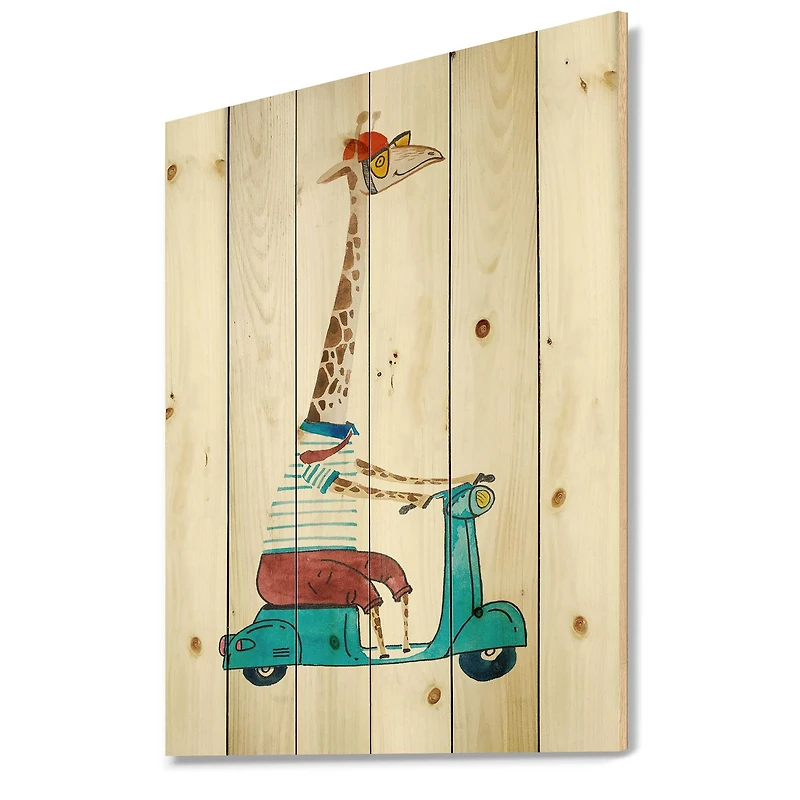 Designart - Giraffe Dressed Up Wearing Helmet & Riding Scooter