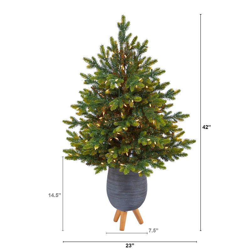 3.5ft. Pre-Lit North Carolina Fir Artificial Christmas Tree in Gray Planter with Stand, Clear Lights