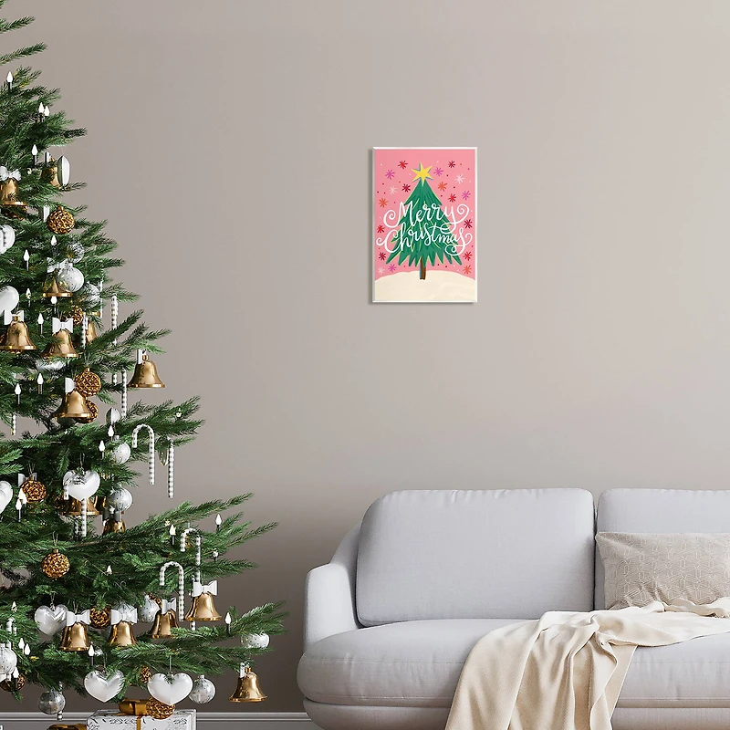 Stupell Industries Merry Christmas Pink Starry Pattern Wall Plaque Art
