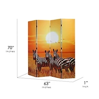American Art Decor™ 6ft. Double-Sided 4-Panel African Elephants & Zebras Animals Canvas Privacy Screen