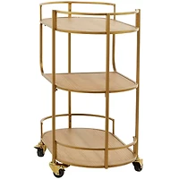 Gold Wood Rolling 3 Shelves Bar Cart with Handles 30" x 15" x 30"