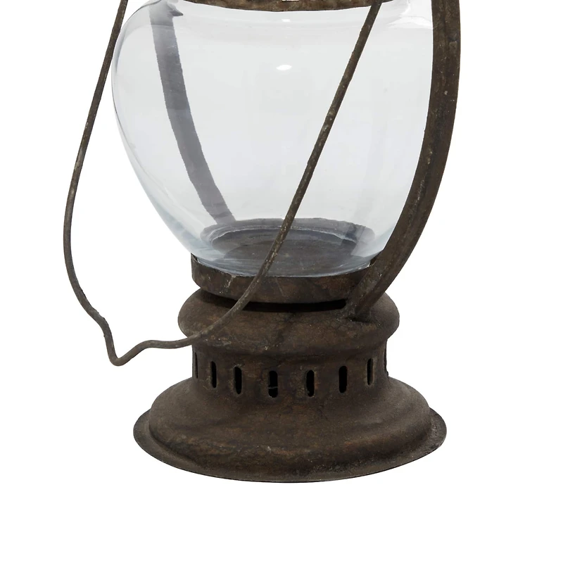 14" Brown Iron Rustic Candle Holder Lantern