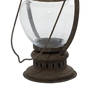 14" Brown Iron Rustic Candle Holder Lantern