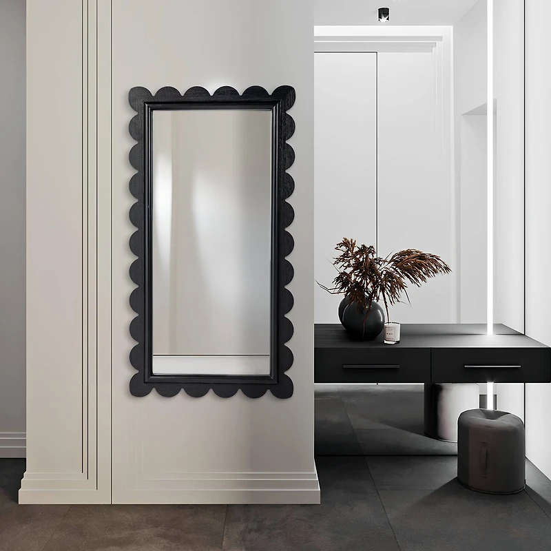 Glitzhome® 42.5" Modern Black Wood Frame Wavy Rectangle Wall Mirror