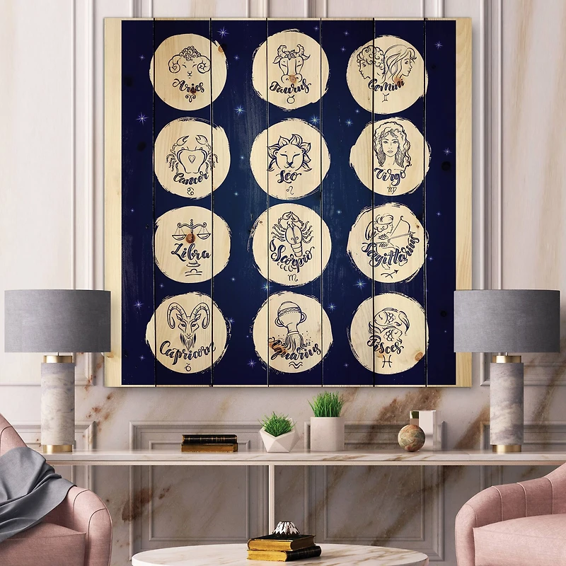 Designart - Zodiac Signs On Blue