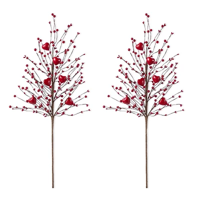Glitzhome® 28" Valentine's Red Berry &Heart Picks Set