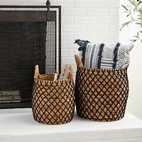Brown Banana Leaf Coastal Storage Basket Set