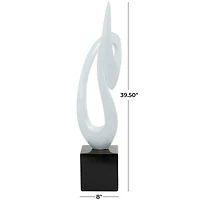 40" White Swirl Abstract Sculpture with Black Base